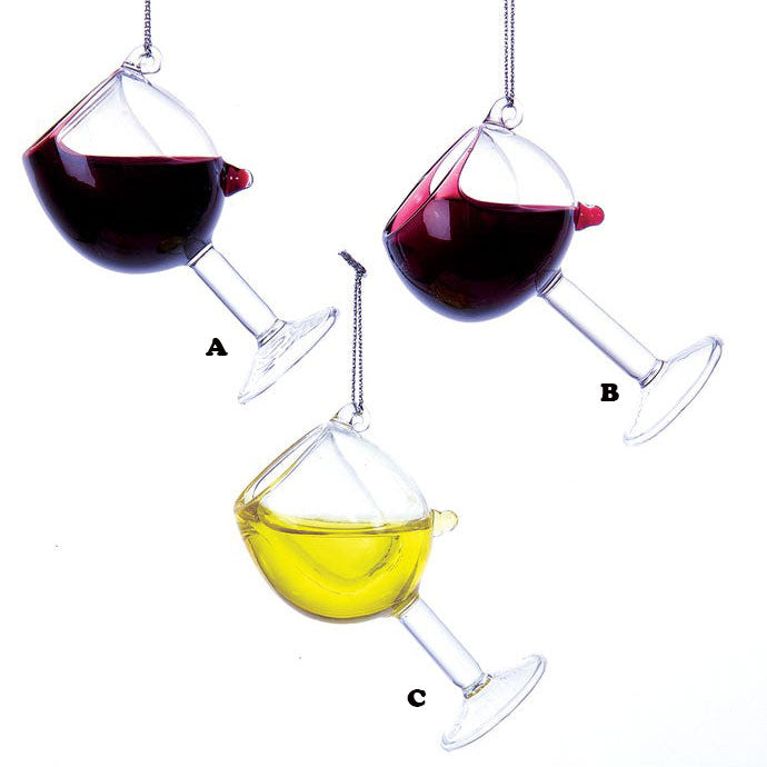 Kurt Adler Wine Glass Ornament, 3 Assorted Sold Individually, 2.5"