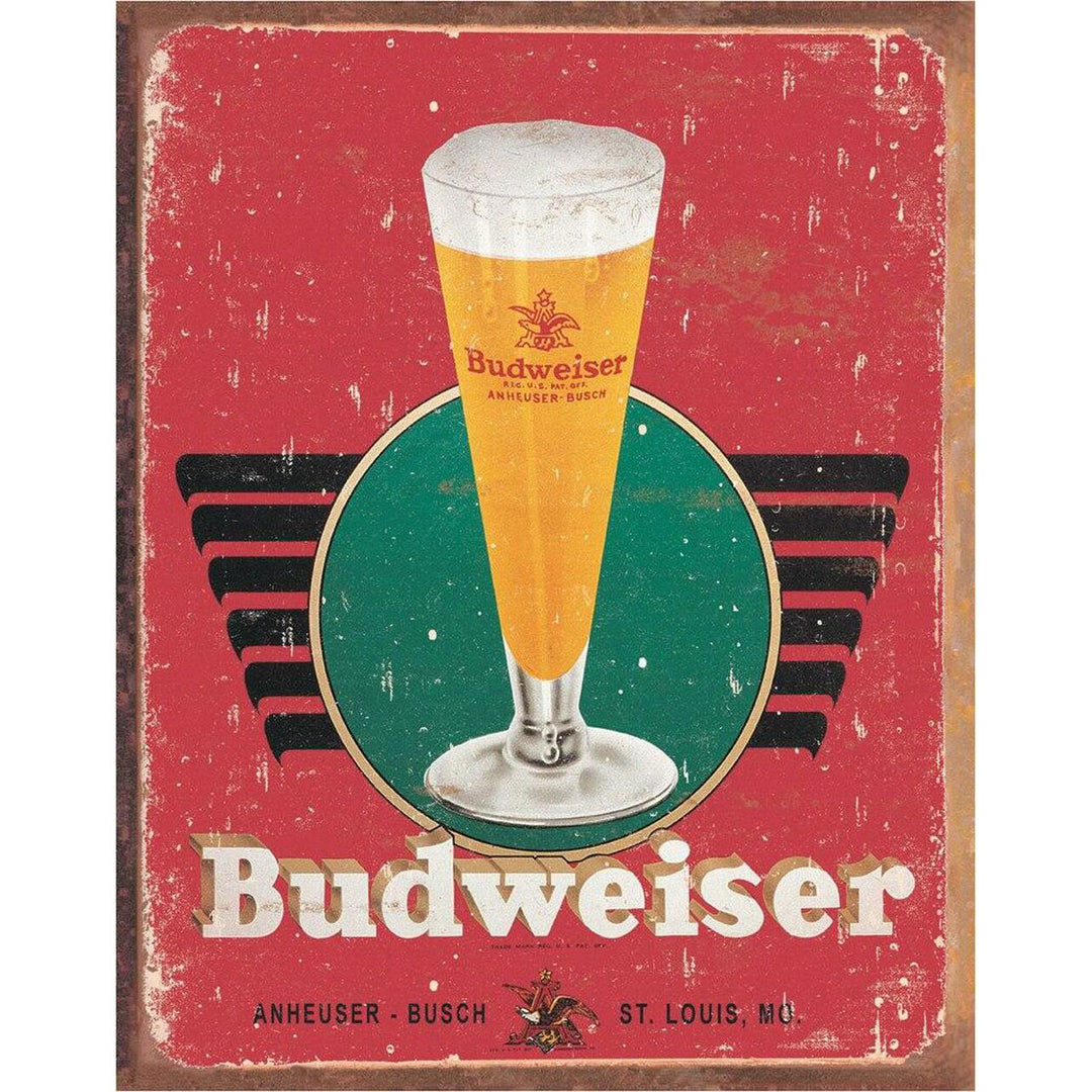 Bud - Retro Glass & Logo Metal Sign