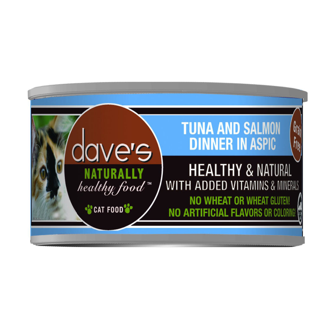 Dave's Naturally Healthy Grain Free Tuna & Salmon Dinner in Aspic, Canned Cat Food, 5.5 oz