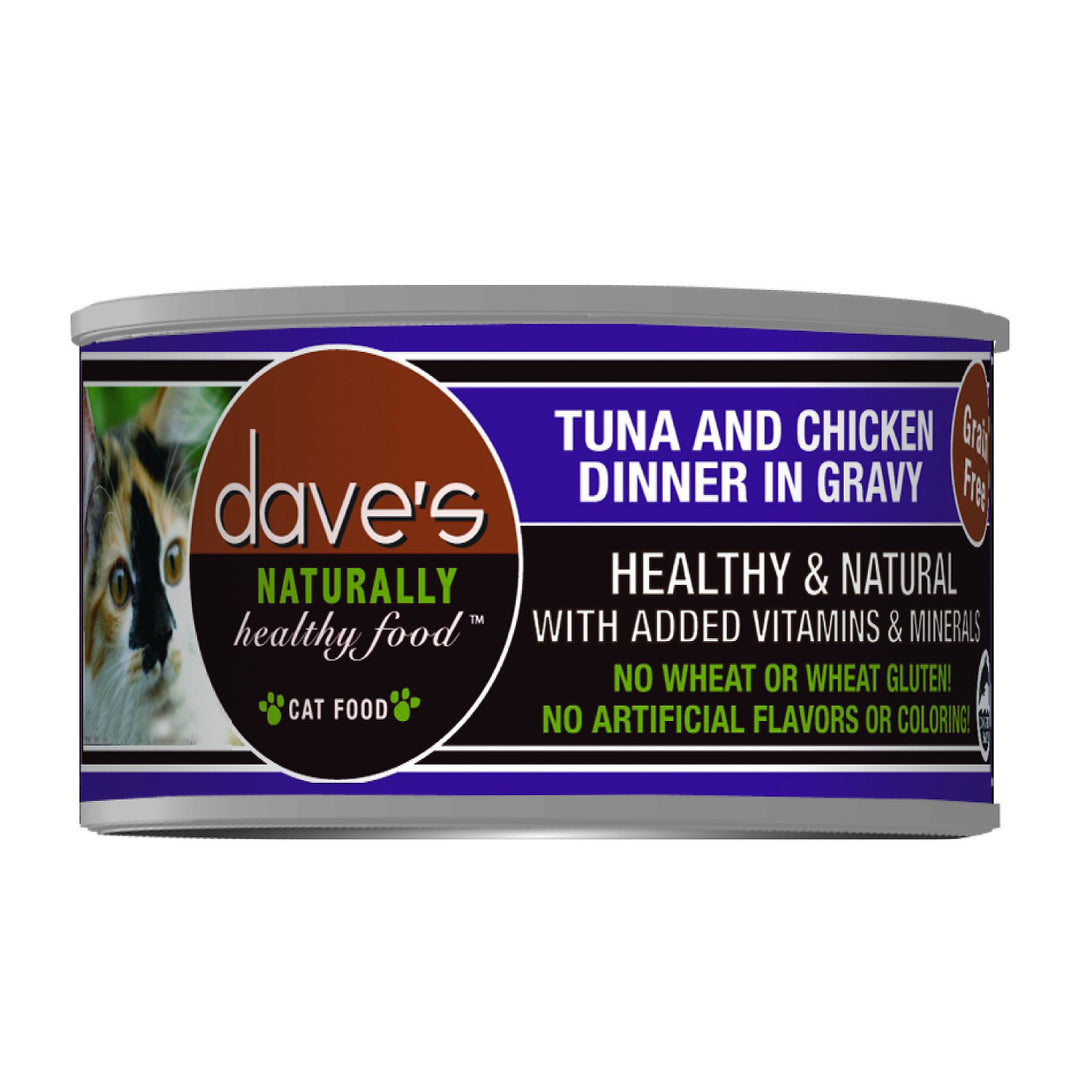 Dave's, Naturally Healthy Grain-Free Tuna & Chicken Dinner in Gravy, Canned Cat Food, 5.5 oz