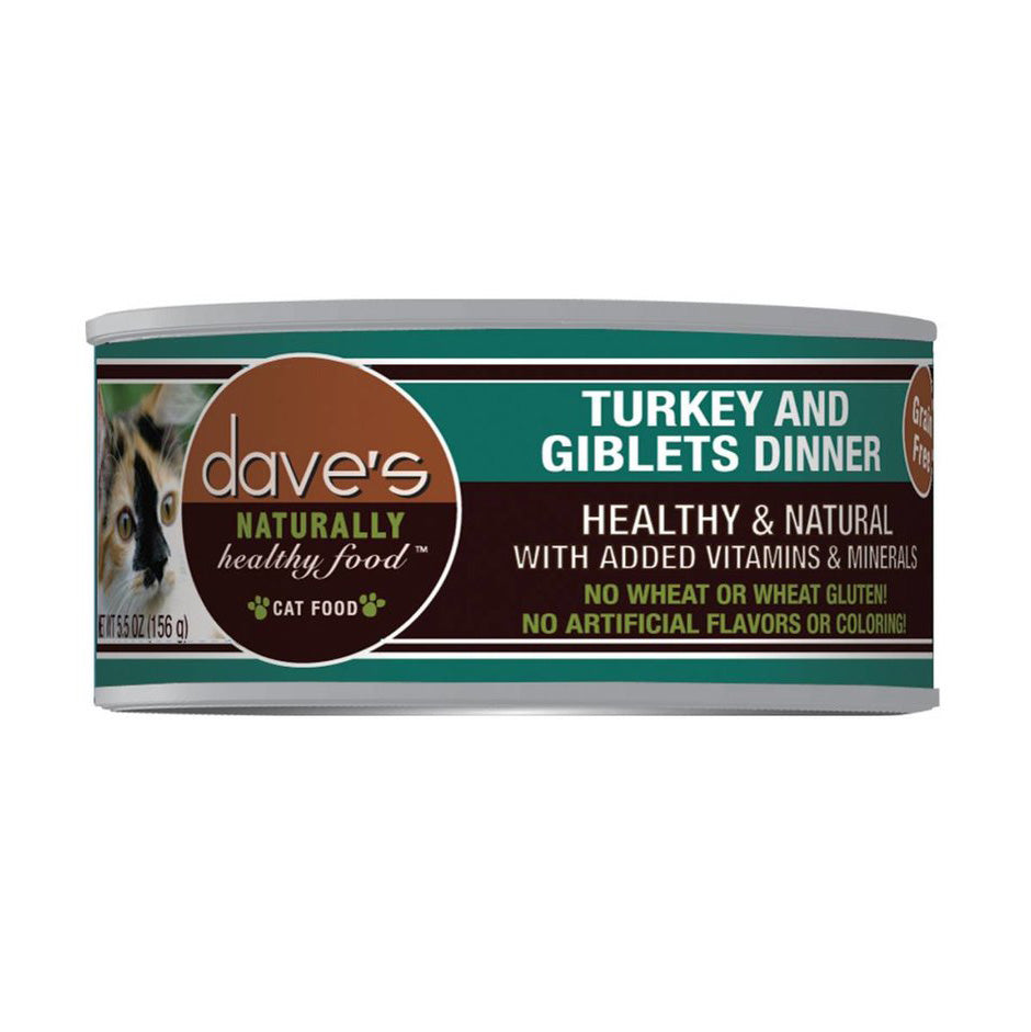 Dave's Naturally Healthy Grain-Free Turkey & Giblets Dinner, Canned Cat Food, 5.5 oz