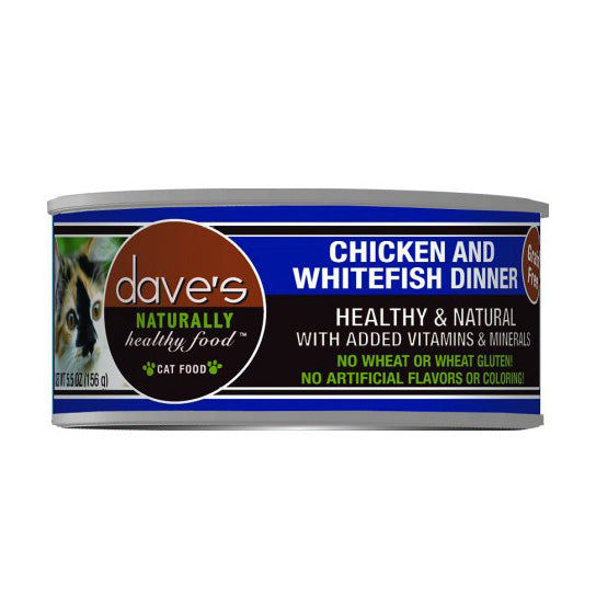 Dave's Naturally Healthy Grain Free Chicken & Whitefish Dinner, Canned Cat Food, 5.5 oz