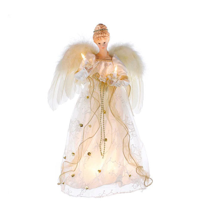 Kurt Adler Ivory and Gold Angel Lighted Treetop, 16"