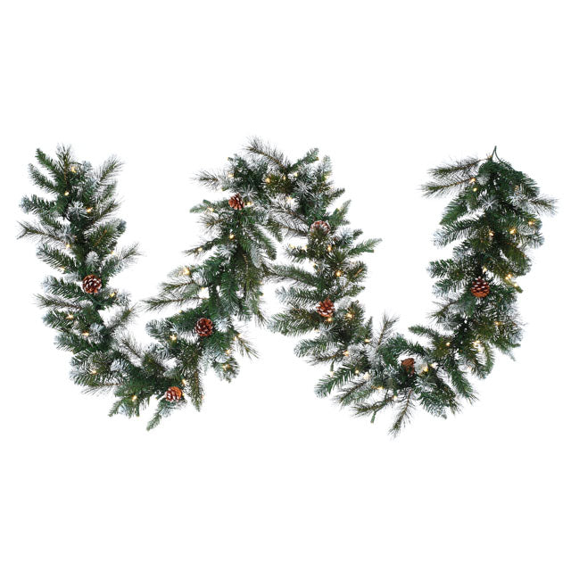 9' x 14" Snow Pine Lifelike Garland, Pre-Lit Clear Lights