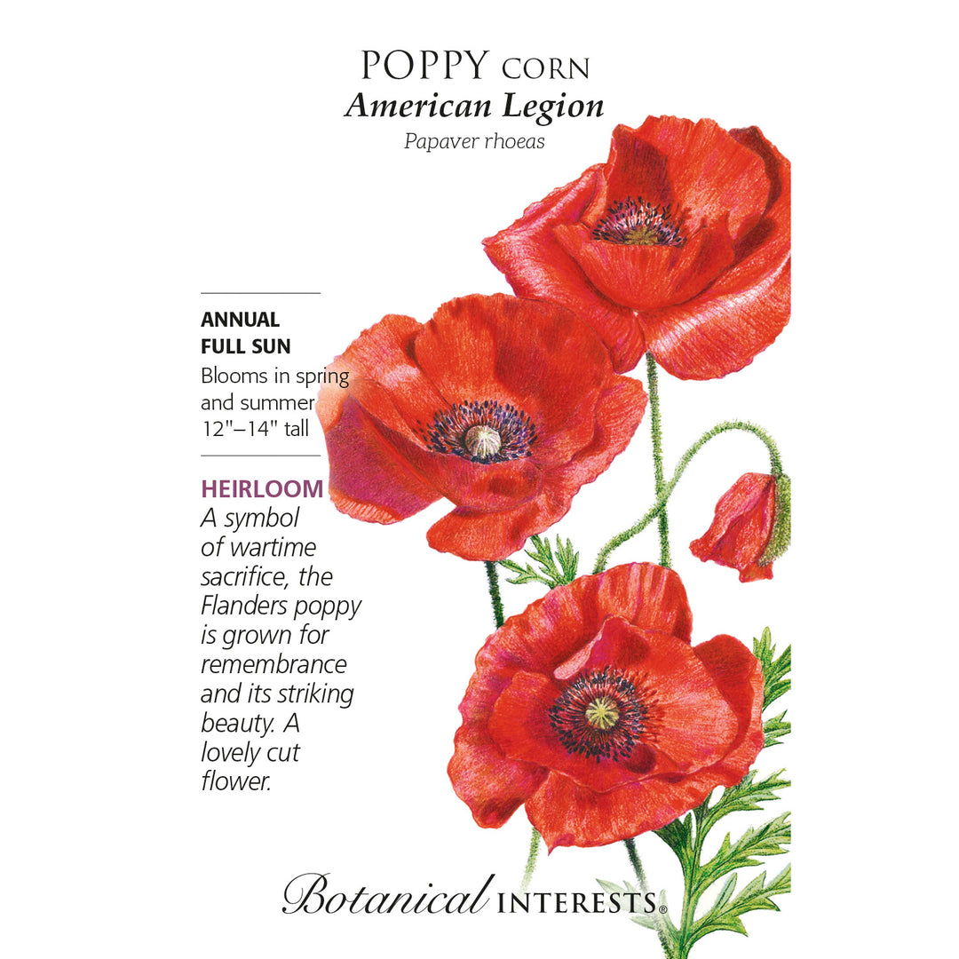 Poppy, American Legion Corn Botanical Interests Seeds