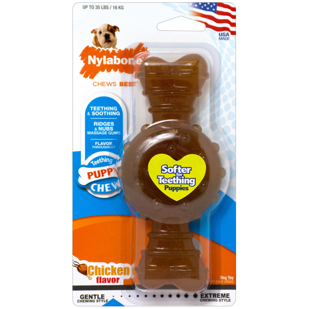Nylabone Puppy Ring Bone Teething Toy for Puppies, Chicken Flavor, Wolf Size