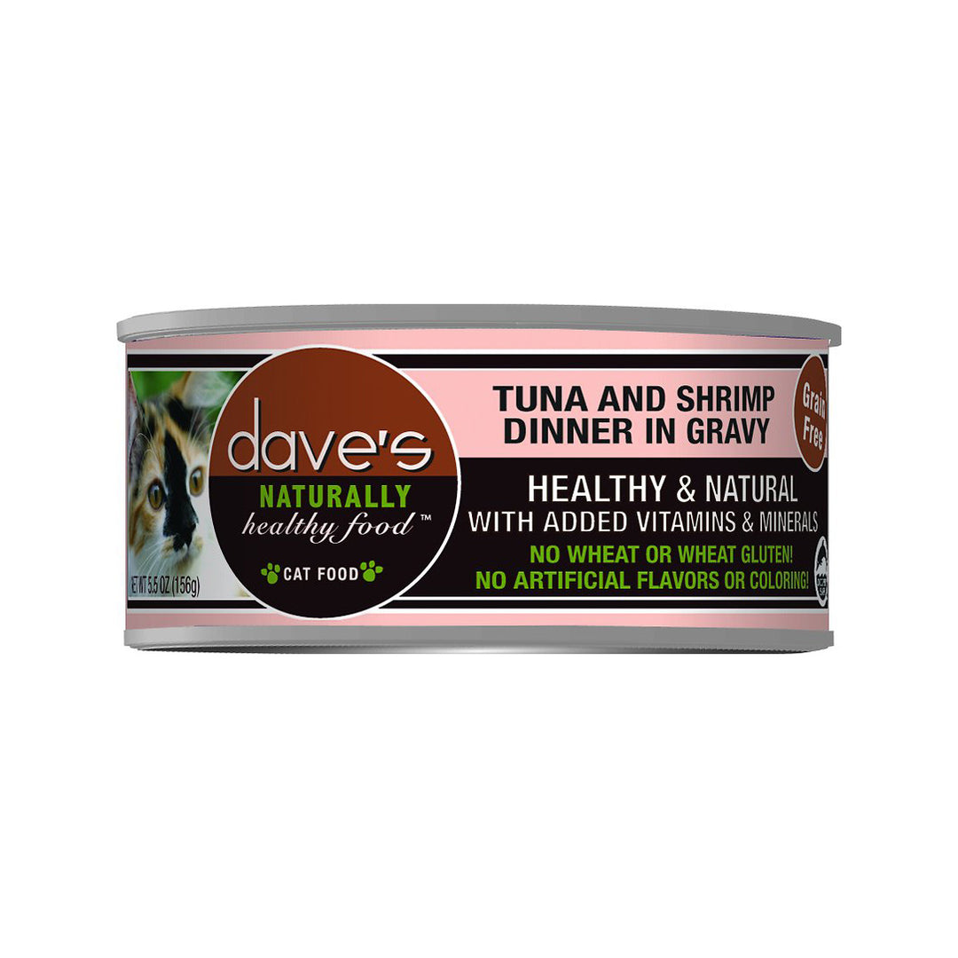 Dave's, Naturally Healthy Grain-Free Grilled Tuna & Shrimp Dinner in Gravy, Canned Cat Food, 5.5 oz