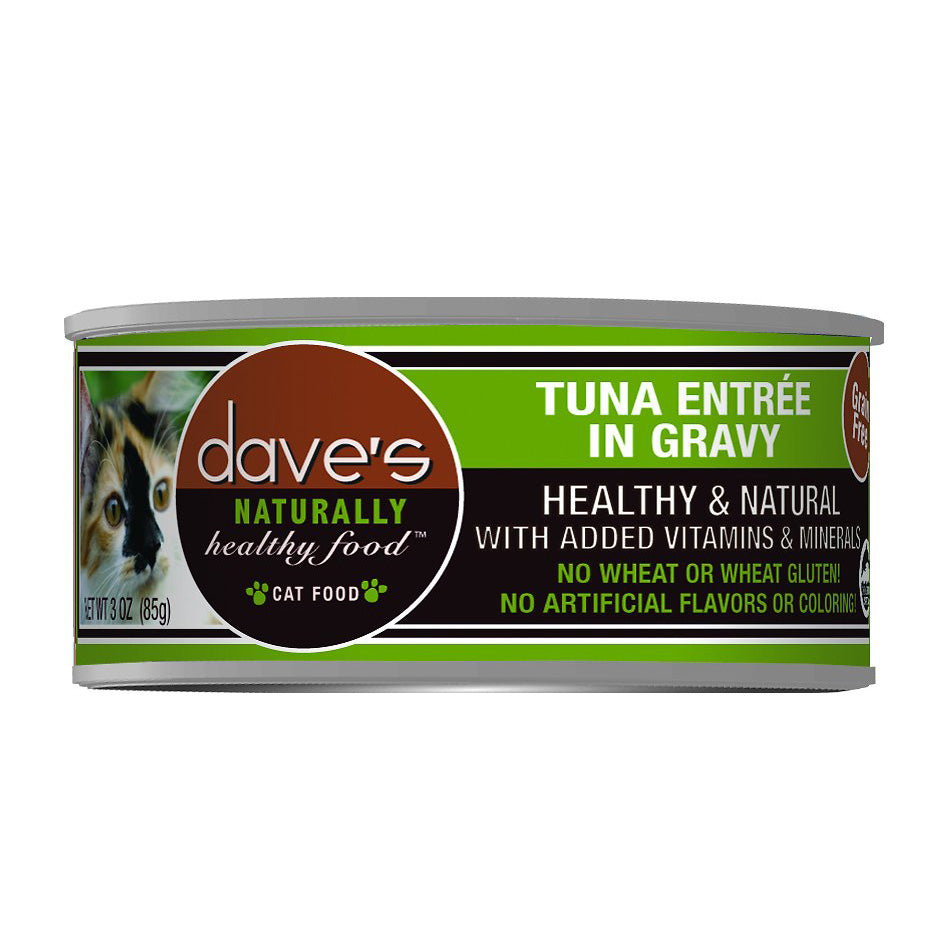 Dave's, Naturally Healthy Grain-Free Tuna Entree in Gravy, Canned Cat Food, 5.5 oz