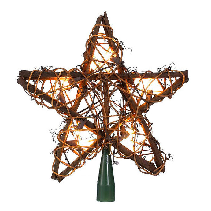 Kurt Adler Natural Rattan Star Lighted Treetop, 10"