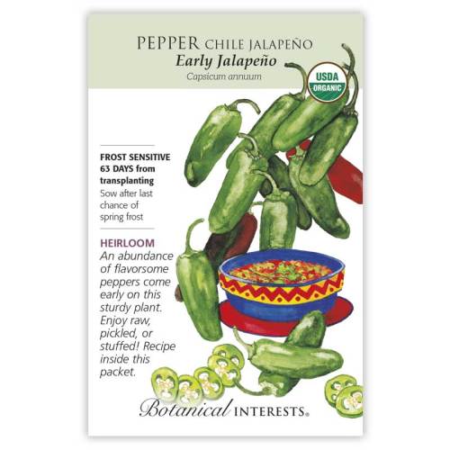 Pepper, Botanical Interests Early Jalapeño Chile Seeds Organic, (Heirloom)