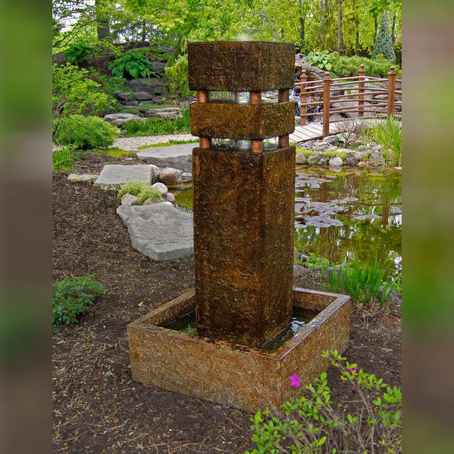 Henri Studio Monolith Fountain, Relic Lava Finish, 53"