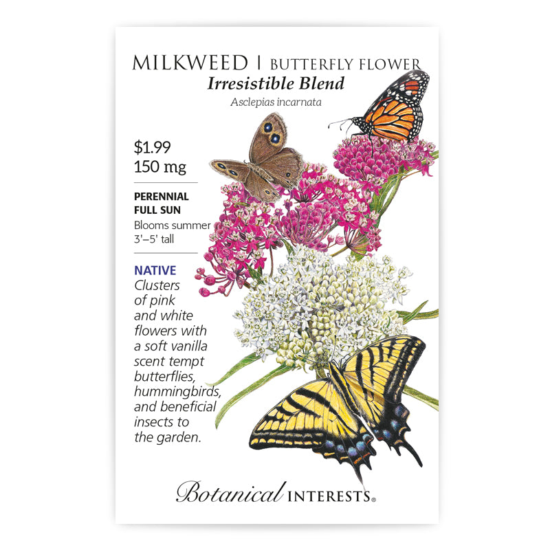 Butterfly Flower, Botanical Interests Irresistible Blend Milkweed Seeds (Heirloom), Native