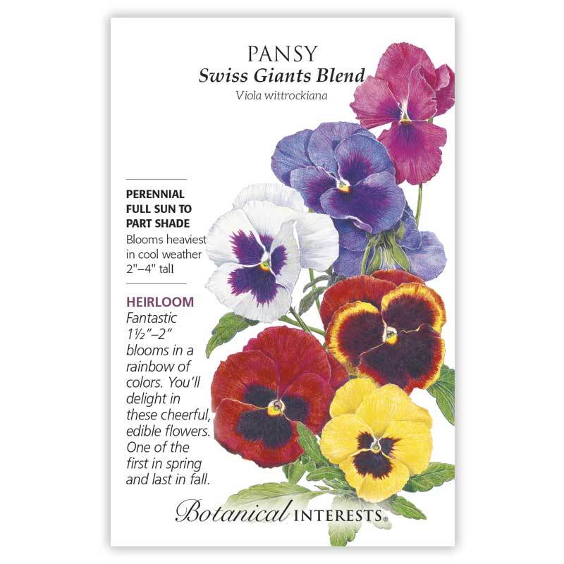 Pansy, Botanical Interests Swiss Giants Blend Seeds (Heirloom)