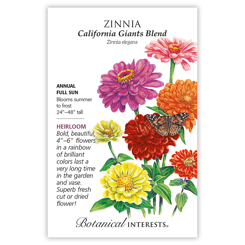 Zinnia, Botanical Interests California Giants Blend Seeds (Heirloom)
