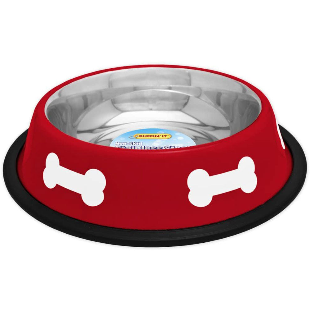 16 oz Red w/ Bone, Stainless Steel Bowl