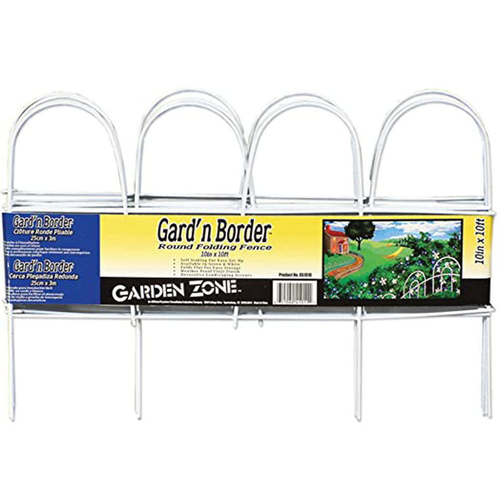 Garden Zone, Gard'n Border Double Hoop Folding Fence, 10" H x 10' L, White