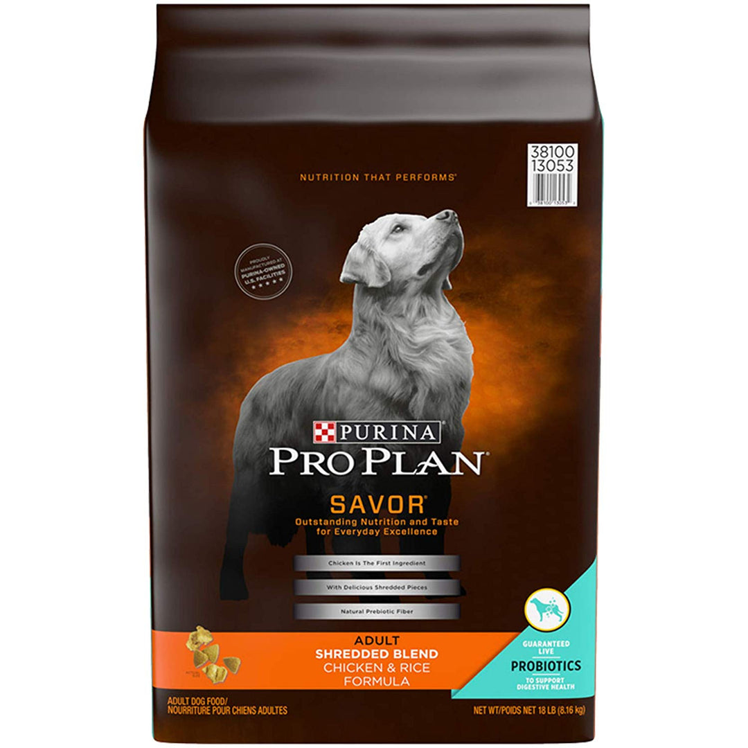 Purina Pro Plan Savor Adult Shredded Blend Chicken & Rice Dog Food, 18 LB