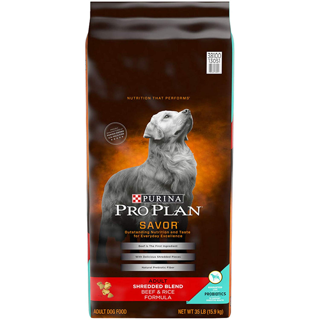 Purina Pro Plan Savor Adult Shredded Blend Beef & Rice Dog Food, 35 LB