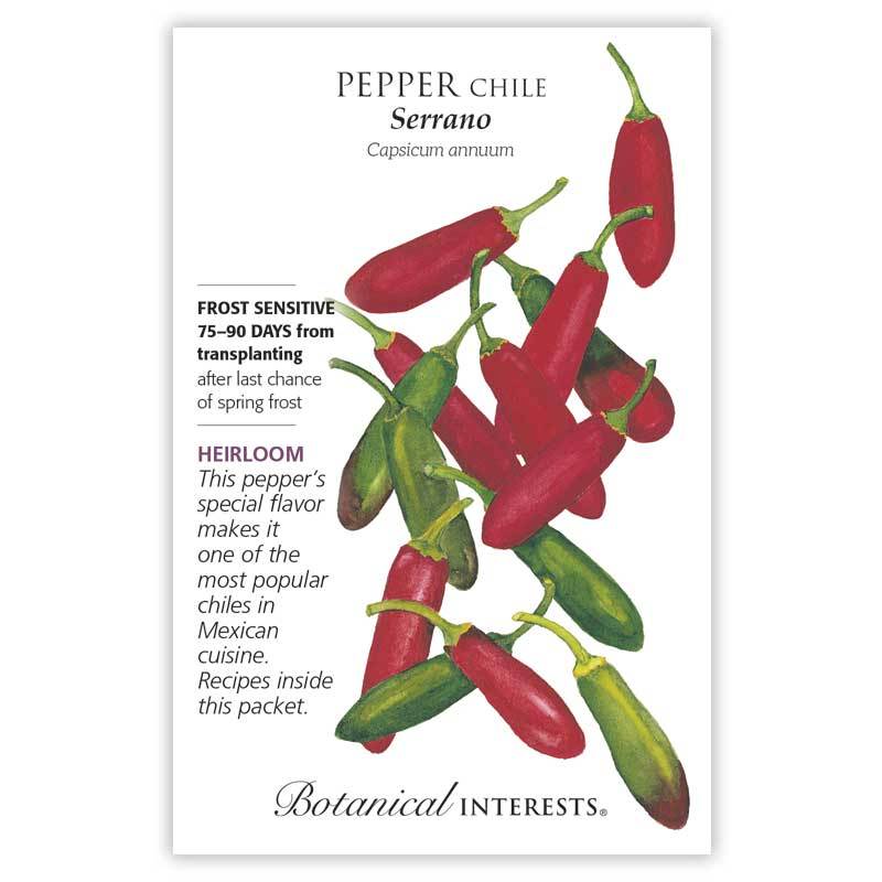 Pepper, Botanical Interests Serrano Chile Seeds (Heirloom)