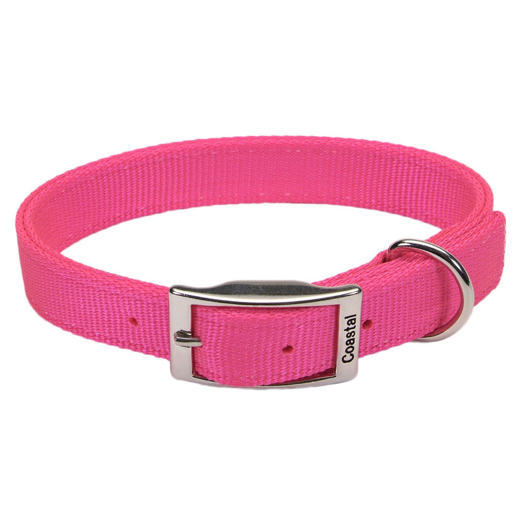 Double-Ply Dog Collar, 1", Neon Pink