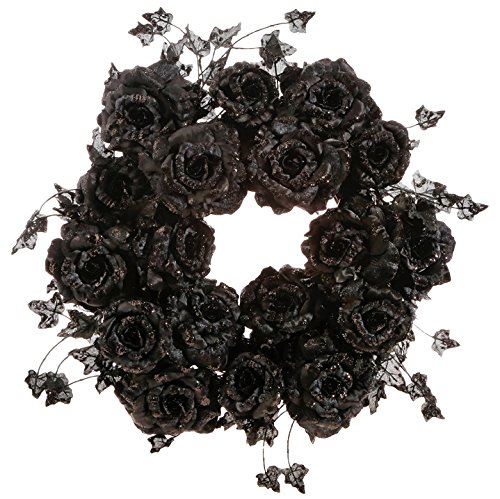 Black Glitter Rose Wreath, 20"