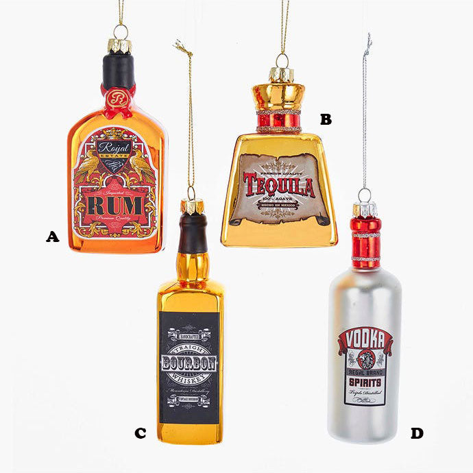 Kurt Adler Glass Alcohol Bottle Ornament, 4 Assorted Sold Individually, 5"