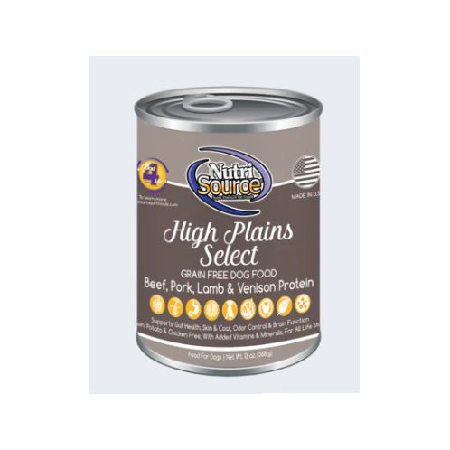 Nutrisource, Grain-Free High Plains Select Beef Pork Lamb & Venison Recipe, Canned Dog Food, 13 oz
