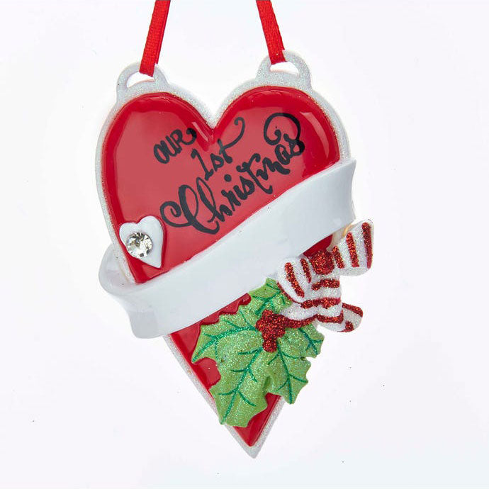 Kurt Adler Our 1st Christmas Heart Ornament For Personalization, 4.6"