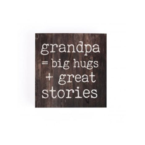 Word Block Wooden Sign, Grandpa = Big Hugs + Great Stories, 3.5"