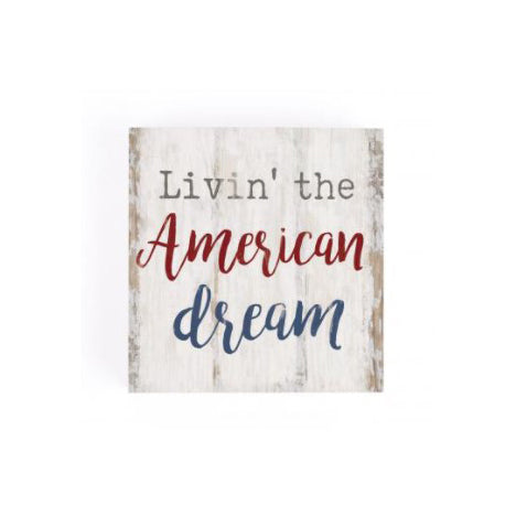 Word Block Wooden Sign, Livin' the American Dream, 3.5"