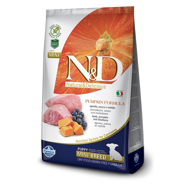 Farmina N&D Grain-Free Pumpkin, Lamb, Blueberry Puppy Mini Breed Dog Food, 5.5 LB