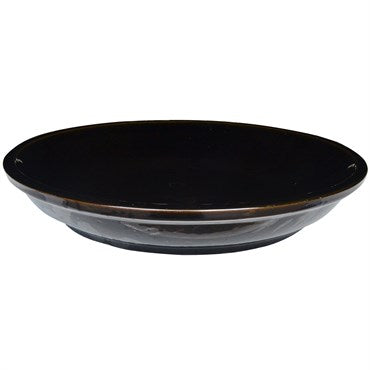 Glazed Flare Round Ceramic Saucer, Glossy Black, 11.8in.