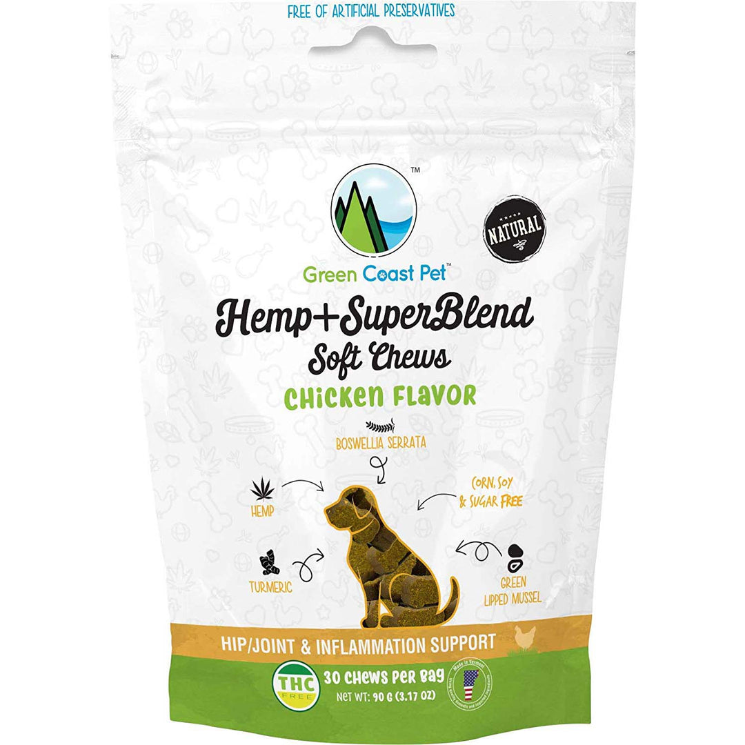 Green Coast Pet Hemp + SuperBlend Soft Chews For Dogs, Chicken Flavor