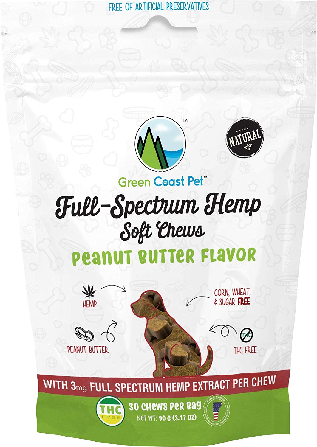 Green Coast Pet Hemp + SuperBlend Soft Chews For Dogs, Peanut Butter Flavor