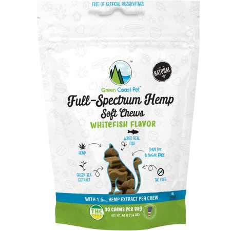 Green Coast Pet Hemp + SuperBlend Soft Chews For Cats, Whitefish Flavor