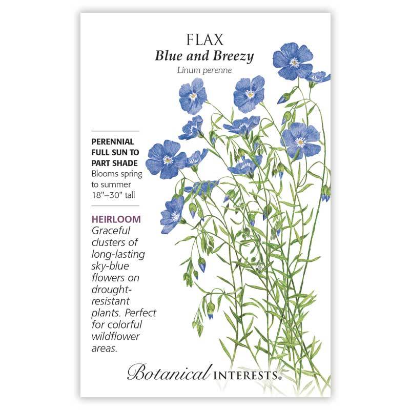 Flax, Botanical Interests Blue and Breezy Seeds (Heirloom)