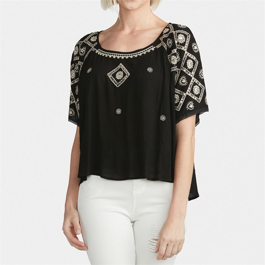 Ophelia Embroidered Raglan Top, Black, L/XL
