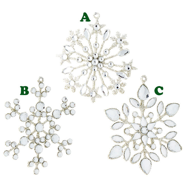 Raz Imports, Jeweled Snowflake Ornament, Assorted, Metal/Plastic, White, 4"