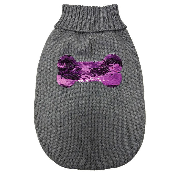 Fashion Pet, Sweater Reversable Sequin, Gray, XX Small