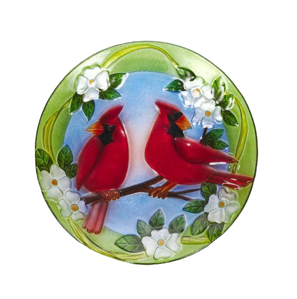 Alpine, Glass Red Cardinal Birdbath