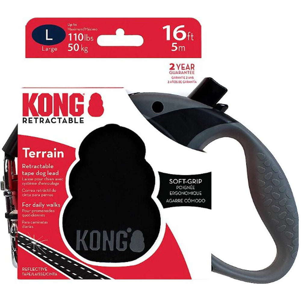 Kong, Large Retractable Black Leash, 16'