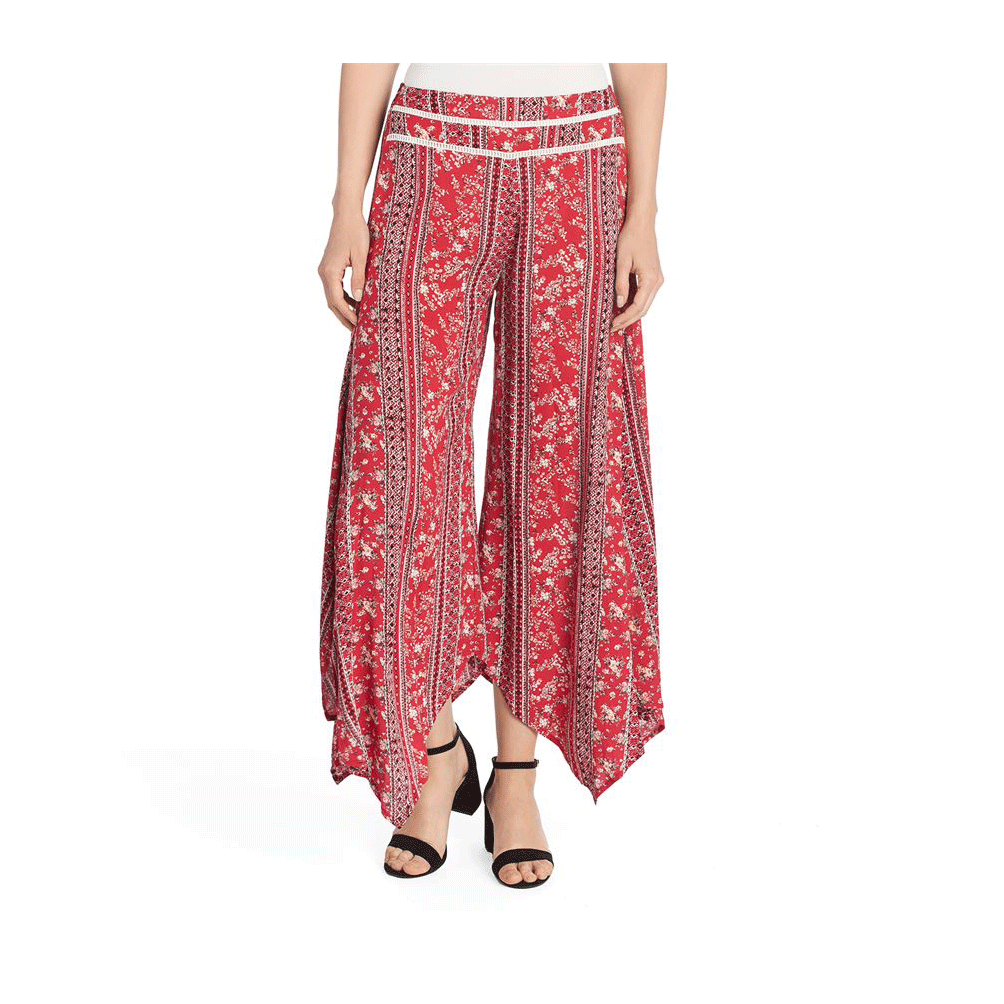 Printed Pants with Crochet Trim, Red Print, L/XL