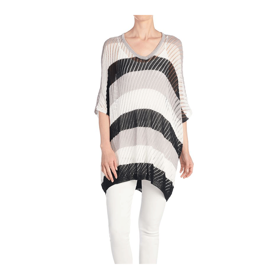 POINTELLE SWEATER BLK STRP