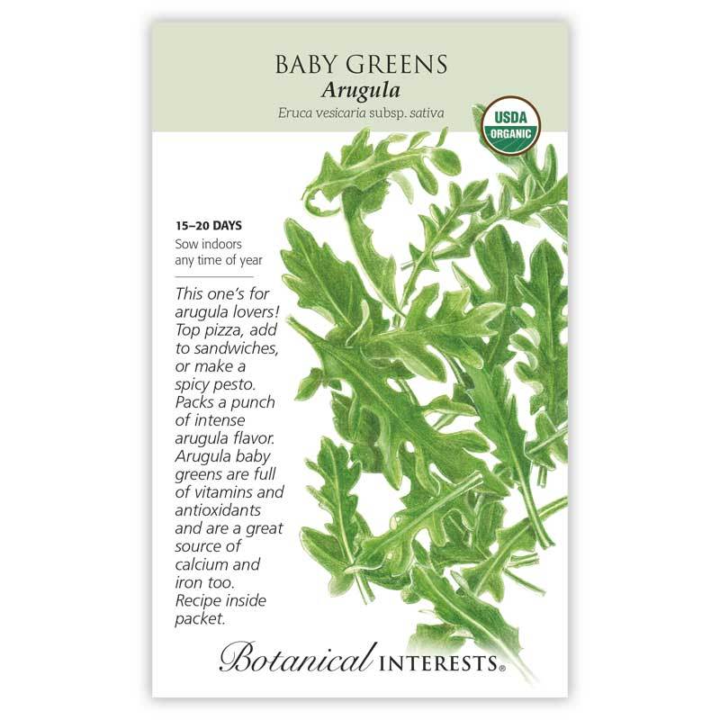 Arugula, Botanical Interests Baby Greens Seeds Organic, (Heirloom)
