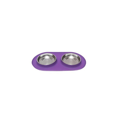 Messy Cats Double Silicone Cat Bowl, Purple, Medium