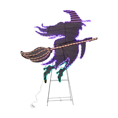 Witch Flying on Broom Stick with Lights
