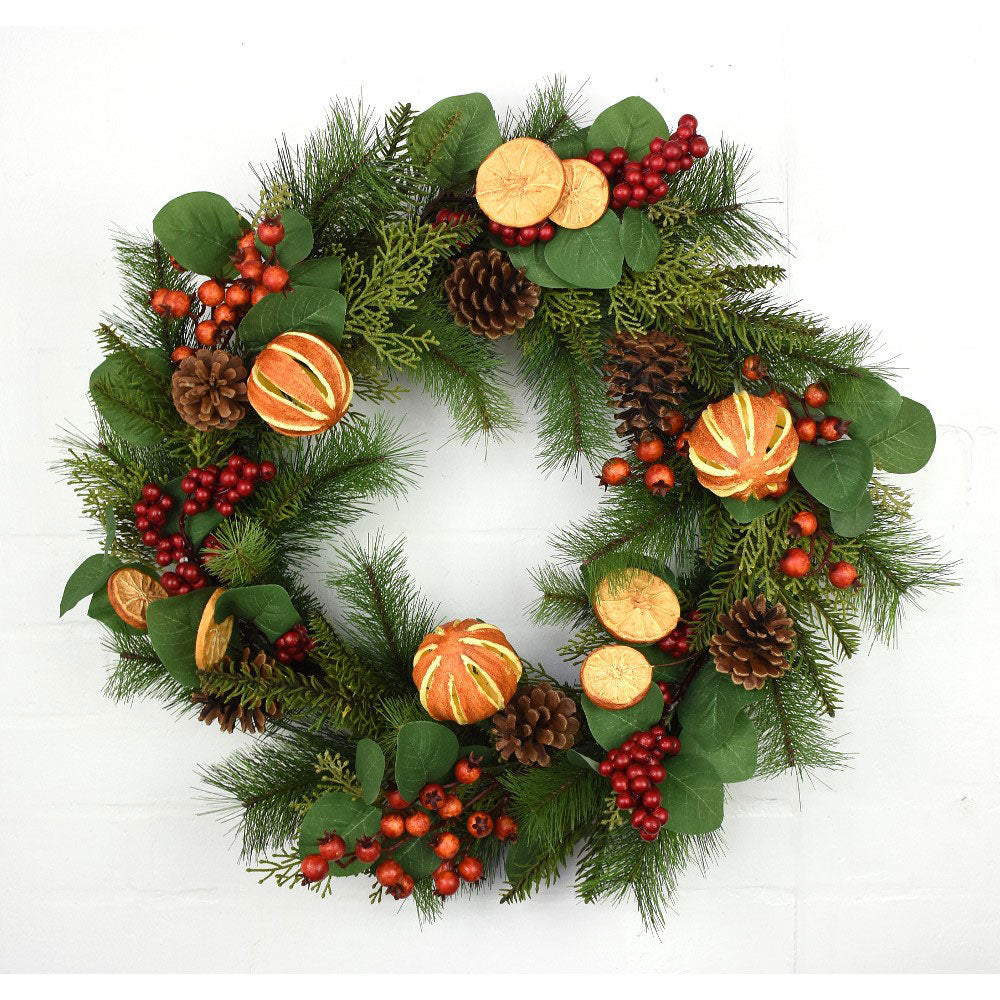 20" Williamsburg Pine Fruit Lifelike Wreath, Unlit