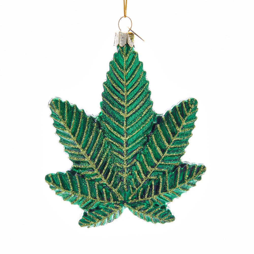 Kurt Adler Glass Cannabis Leaf Ornament, 4.25"