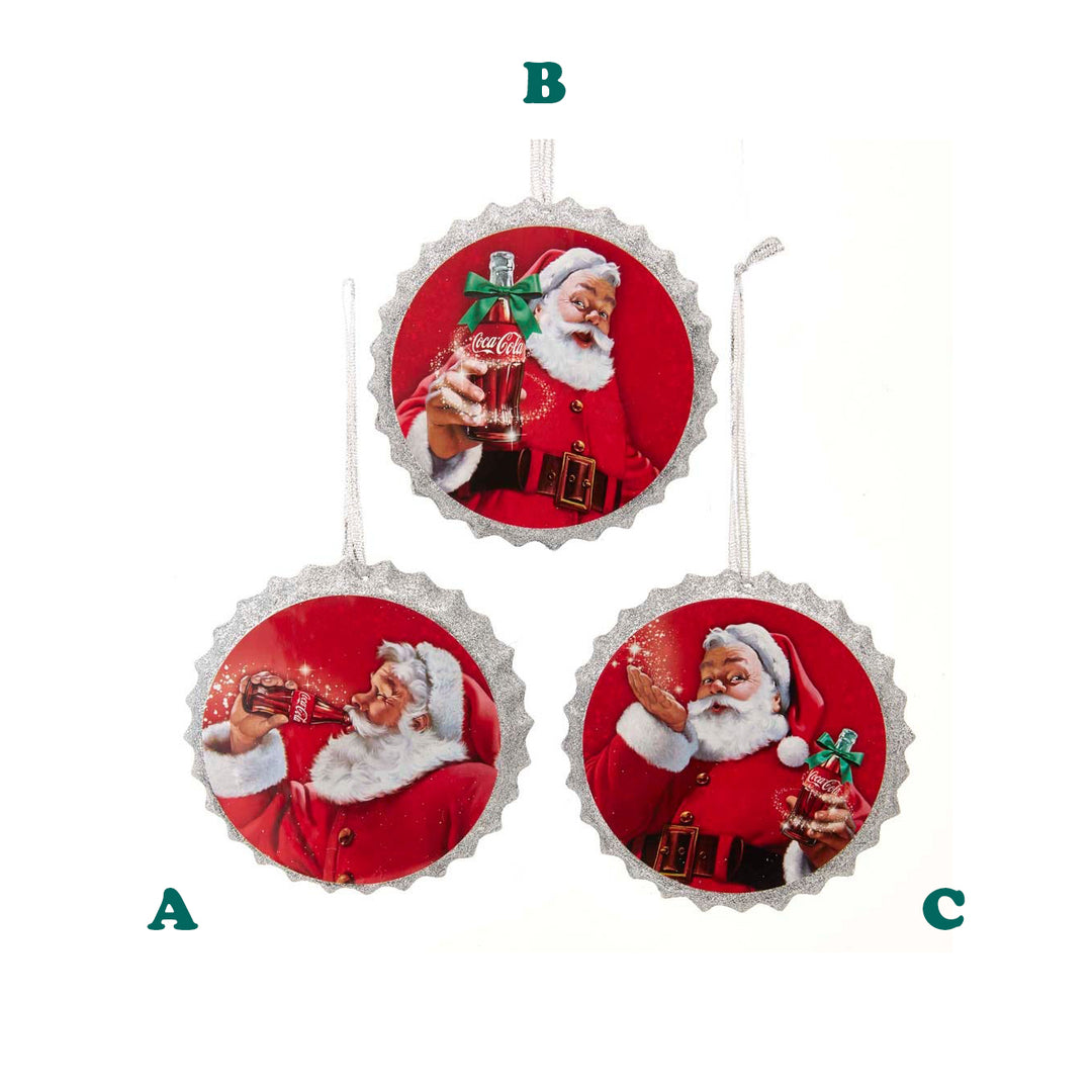 Coca-Cola Bottle Cap with Santa Ornament, 4", Assortment Sold Individually