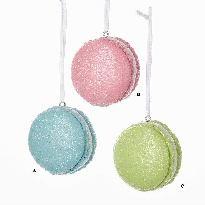 Kurt Adler Pastel Glittered Macaron Ornament, 3 Assorted Sold Individually, 2.25"